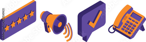 Fotografija Business customer service communication marketing feedback office telephony set of isolated flat isometric icons