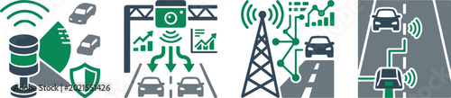 Photos Smart traffic management and connected vehicle systems featuring data monitoring sensors and autonomous driving