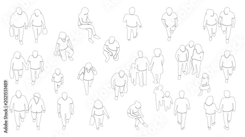 Foto Minimal CAD People Line Drawings, Top & Side View, Vector Outline Set for Archit