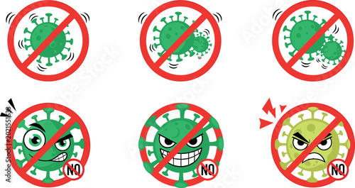 Quadro em tela Anti virus prohibition red warning symbols collection for health safety and pand