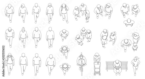 Quadro em tela Minimal CAD People Line Drawings, Top & Side View, Vector Outline Set for Archit