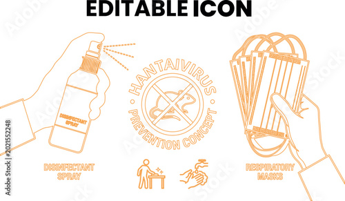 Tableau sur toile Hantavirus prevention icons disinfectant spray masks and safety measures
