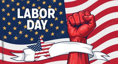 Labor day celebration patriotic fist clenched with american flag