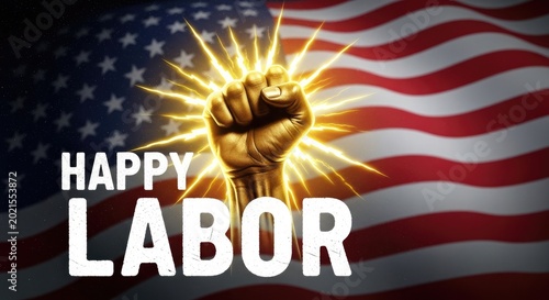 Happy labor day patriotic fist with american flag background