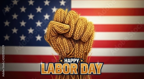Labor day celebration wheat sheaves and american flag patriotic design