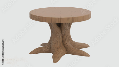wooden table with tree trunk base and round top made of wood