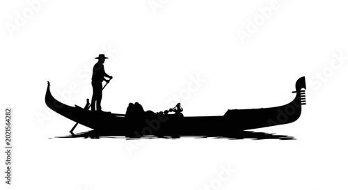 Foto Gondola with gondolier silhouette against white background