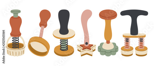 Fotografie Cookie Cutter Set Spring Loaded Shapes for Baking Kitchen Tools Vector Illustrat