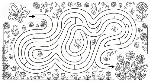 Flower maze worksheet labyrinth worksheet with garden paths and cute nature details