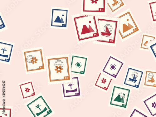 Foto Old Postage Stamps Travel Pattern Vector Backdrop