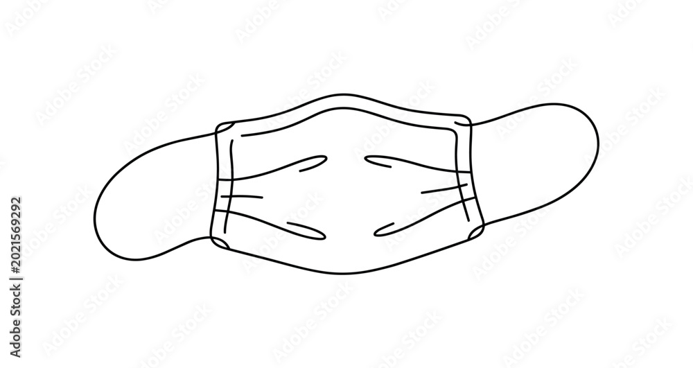 Obraz premium Face mask lying flat on a surface with the ear loops extended to the sides, minimalist elegant black line art illustration,