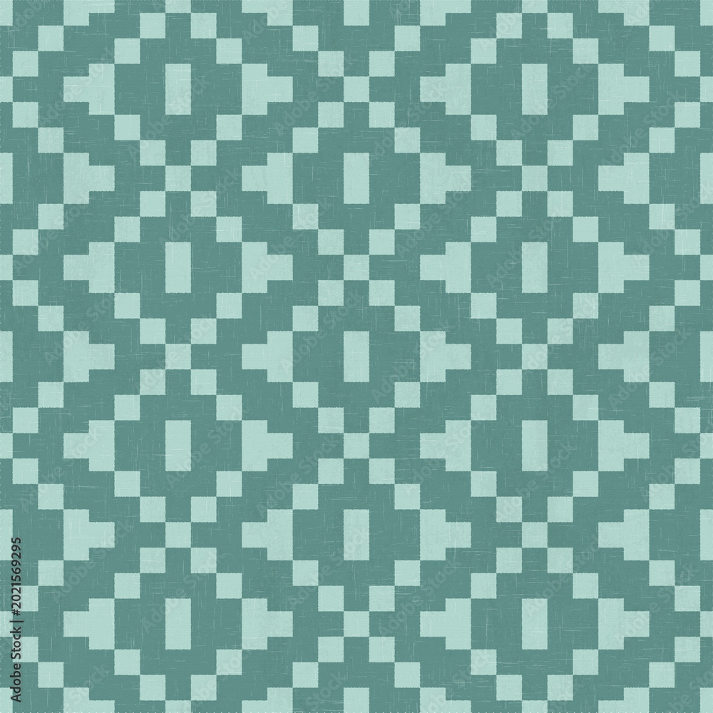 Fototapeta premium Modern Woven Jacquard Geometric Seamless Pattern in Teal for Backdrop, Background, Surface Patterns.