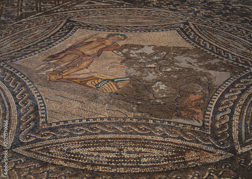 Fotografie Roman mosaic depicting bacchus riding a panther in conimbriga