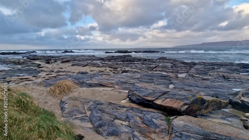The rocks of Carrickfad by Portnoo at Narin Strand in County Donegal Ireland