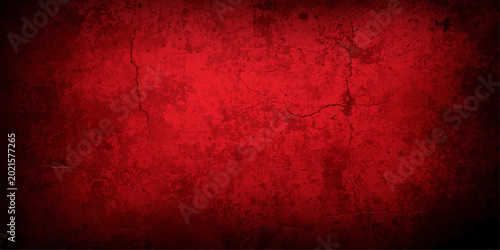 Fotografie A vintage textured backdrop featuring a dark grunge red wall pattern with aged rusty metal stripes and dirty paper paint surface design