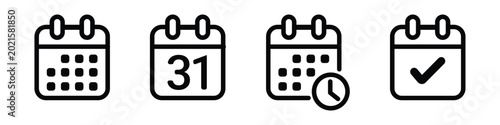 Cuadro en lienzo Four Black Outline Calendar Showing Different States Including Date and Time on