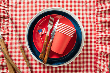 Patriotic picnic table setting for Fourth of July celebration