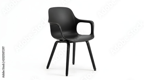 Modern black dining chair with wooden legs isolated on white background