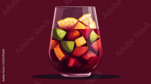 Digital illustration of a glass with mixed fruit slices in liquid