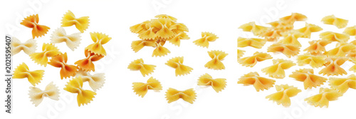 Foto Isolated Italian Farfalle Pasta Set Scattered Uncooked Bow Tie Durum Wheat Pasta