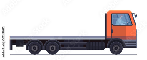Tableau sur toile Illustration of an orange flatbed trailer truck with a driver inside