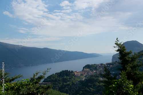sea, cloud uns moutains, village, house