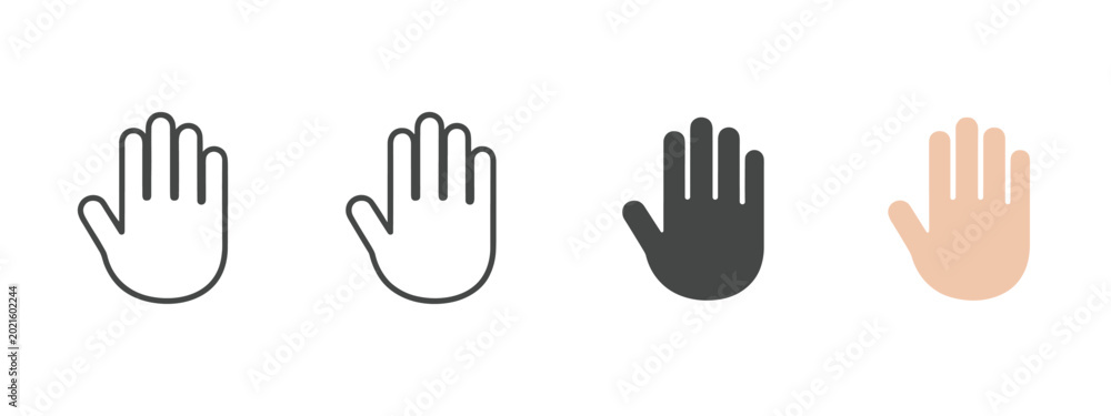Fototapeta premium Four hand showing stop gesture in outline filled and solid styles