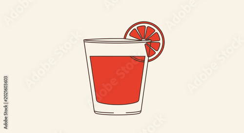Vászonkép Refreshing Red Cocktail with Orange Slice, Minimalist Illustration