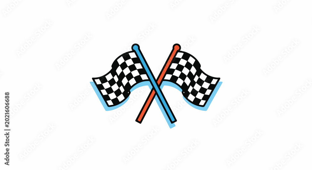 Fototapeta premium Two checkered flags crossed, symbolizing victory, competition, and the end of a race, isolated on white background