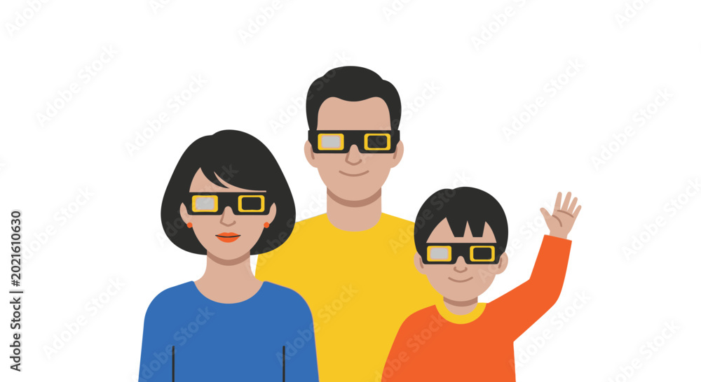 Fototapeta premium Family Wearing Eclipse Glasses for Solar Event Viewing