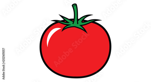 Foto Cartoon tomato illustration with stem and calyx isolated on white