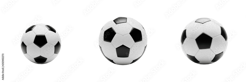 Fototapeta premium Realistic Classic Soccer Ball Isolated on Pure White Background for Team Sports Merchandise and Football Championship Marketing Assets