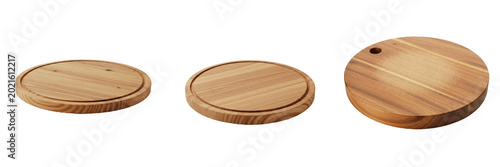 Obraz na płótnie Small Round Wooden Plate or Trivet with Raised Edge Isolated on White Background