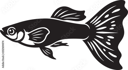 Black silhouette of a guppy fish simple vector illustration for aquatic themes isolated on white background