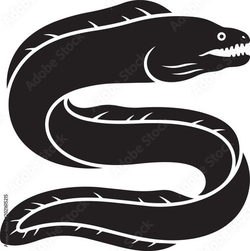 Fotografie Black silhouette of a moray eel stylized marine life illustration for aquatic th