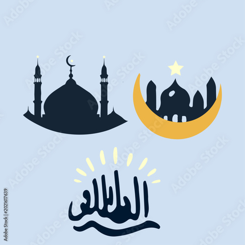 Modern Islamic Eid Mubarak Icon Set with Crescent Moon