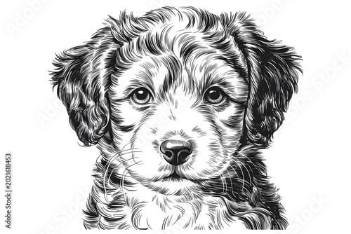 Cute puppy with expressive eyes looking forward