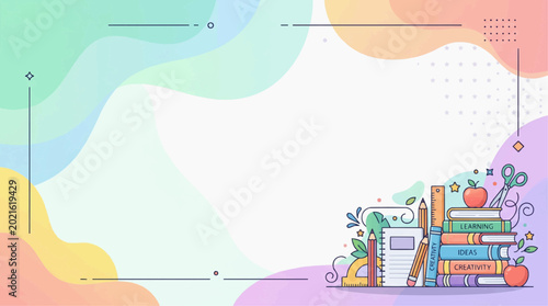back to School Vector Background with School Supplies and Copy Space