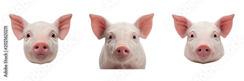 Cuadro en lienzo Close Up Portrait of a Cute Pink Piglet Head Looking Ahead Isolated on White Bac