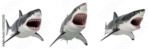 Photography Great white shark attacking jaw open premium PNG stock photo, realistic marine p