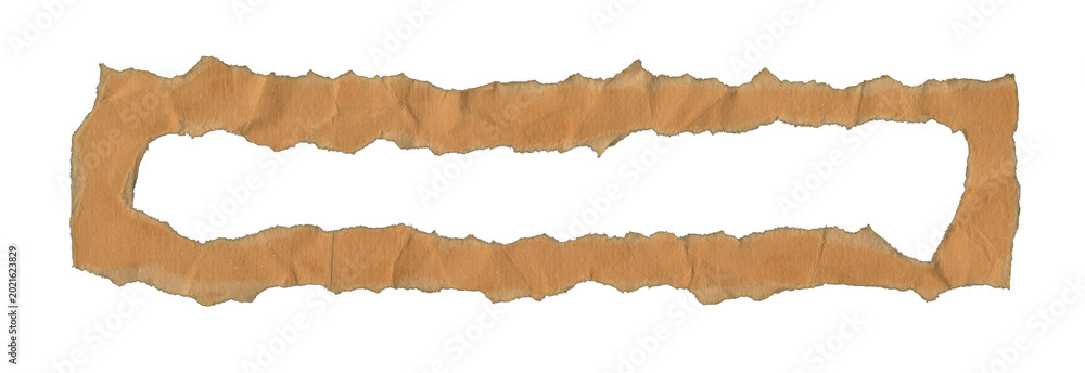 Fototapeta premium Horizontal Torn Orange Brown Paper Banner Frame with Ripped Hole and Ragged Edges Isolated on Transparent Background