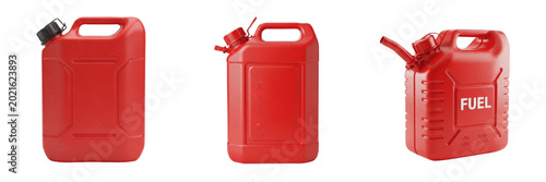 Bild auf Leinwand Red plastic fuel canister gas can premium PNG stock photo, realistic emergency p