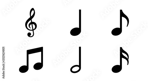 Musical Notes Vector Icons, Treble Clef, Eighth Notes, Quarter Notes