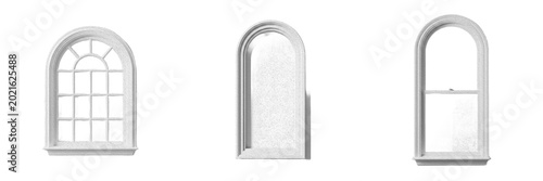 Photos Classic white arched window frames set with realistic glass reflections isolated