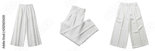 Fotografie White trousers folded on white background premium PNG stock photo, realistic cas