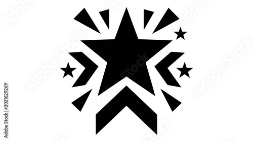 Slika na platnu Black star graphic with geometric shapes, chevrons and smaller stars minimalist