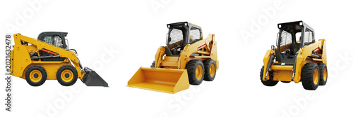 Obraz na płótnie Yellow skid steer loader construction vehicle premium PNG stock photo, realistic