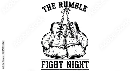 Canvastavla Boxing Gloves Hanging, The Rumble Fight Night Text, Sport Competition