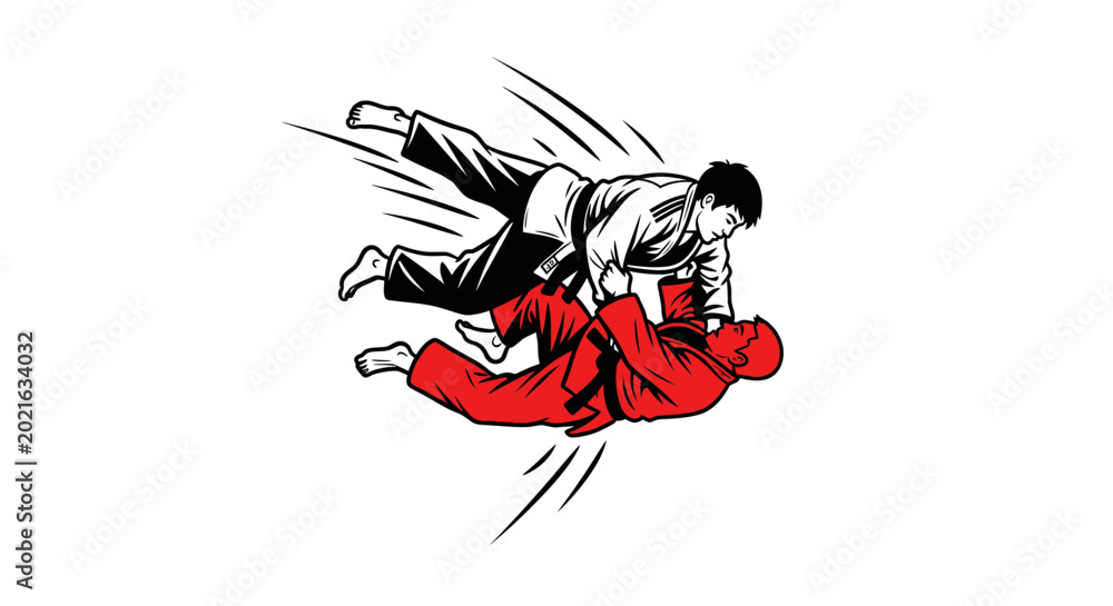 Obraz premium Martial Arts Grappling Fight - Judo or Jiu Jitsu Combat Illustration
