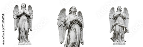 Fotografía Isolated Classical Marble Statue of Winged Angel Spiritual Religious Sculpture F